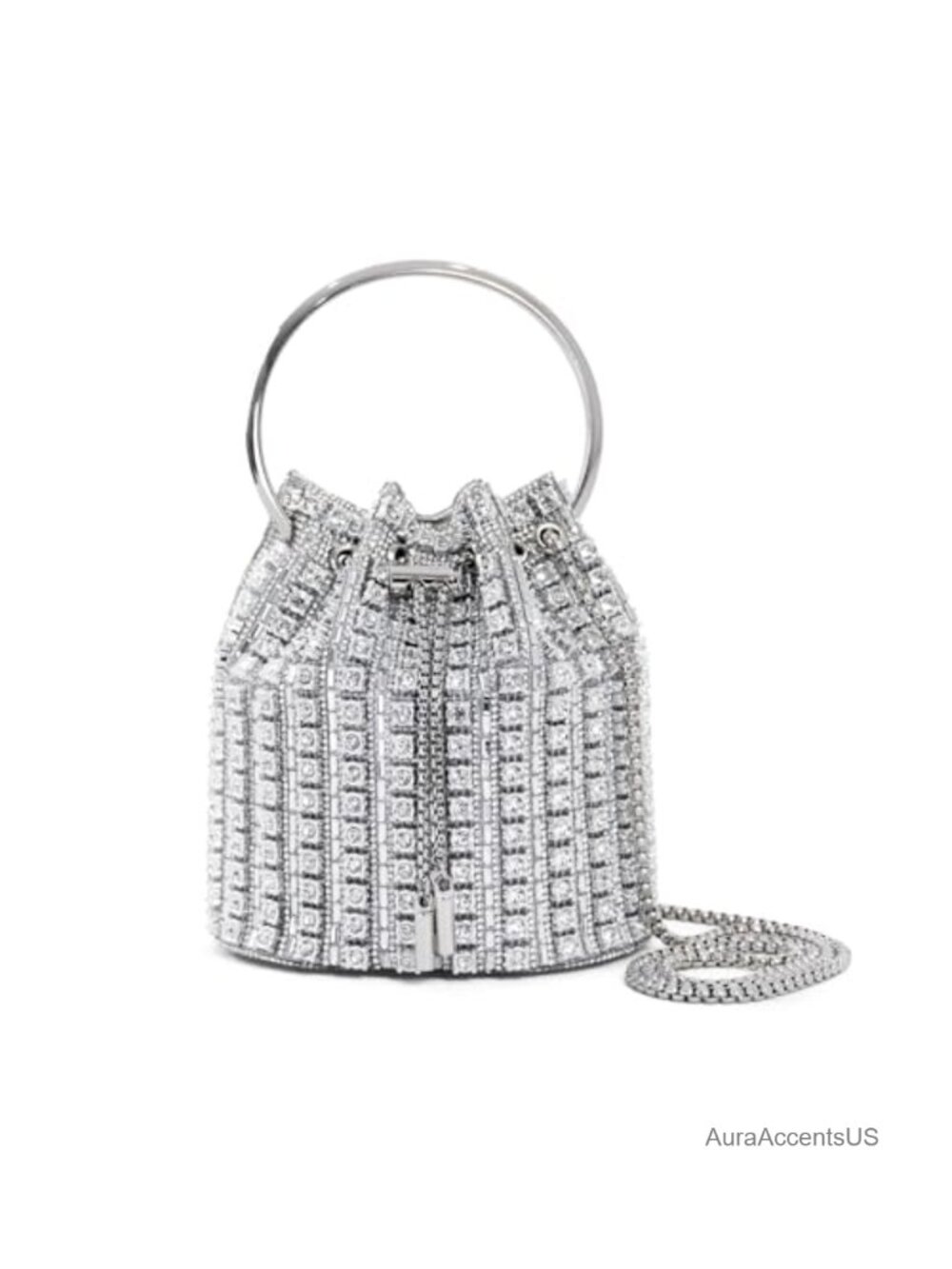 Rhinestone Bucket Bag Ring Handle Gold Chain Evening Clutch